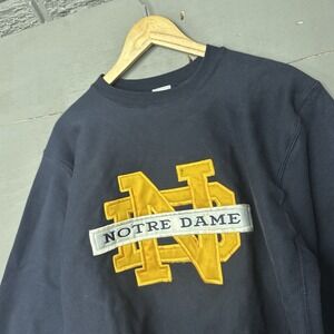 Vintage 90s Notre‎ Dame Sweatshirt L Navy Pullover Fighting Irish Mascot Graphic